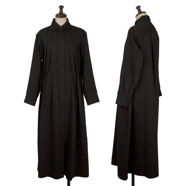 【中古】 イッセイミヤケISSEY MIYAKE コットンプリーツロングシャツワンピース 黒S【レディース】｜PLAYFUL