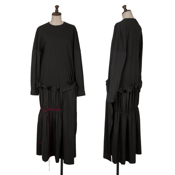【中古】 ヨウジヤマモト ファムYohji Yamamoto FEMME ヘムロゴエンブロイダリーギャザーワンピース 黒2【レディース】｜PLAYFUL