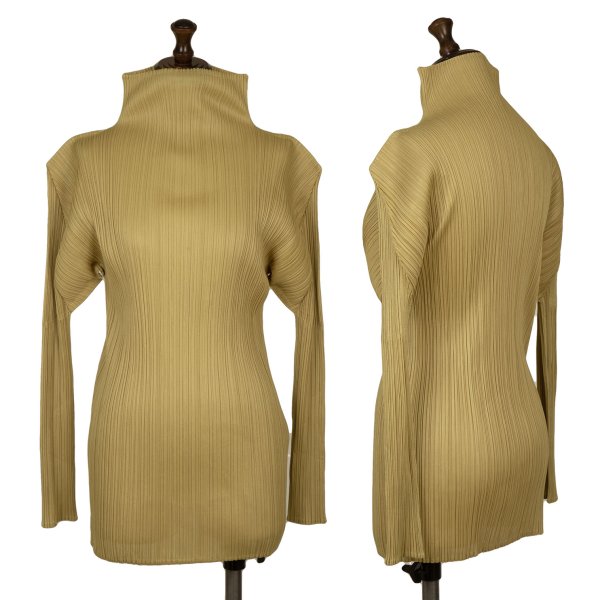 【中古】 筋目プリーズPLEATS PLEASE プリーツハイネックカットソー 洋芥子F【レディース】