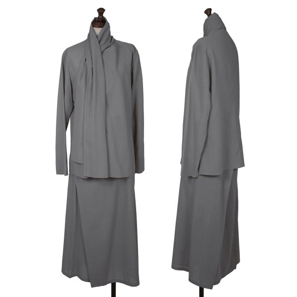 【中古】 ヨウジヤマモト ノアールYohji Yamamoto NOIR ウールポリストールデザインセットアップ 薄墨色2【レディース】