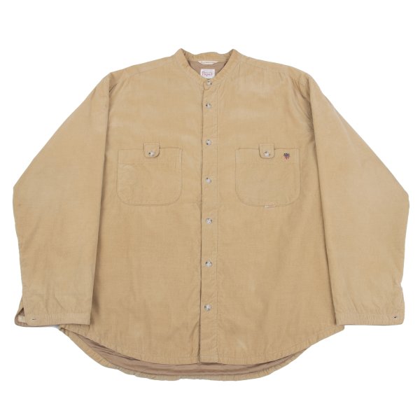 【中古】 パ通り手形Papas 裏キルティングバンドカラーコーデュロイシャツ ベージュL【メンズ】