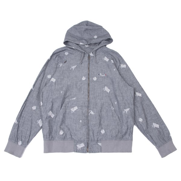【中古】 パ通り手形Papas 刺しゅうシャンブレージップフーディー 紺50L【メンズ】