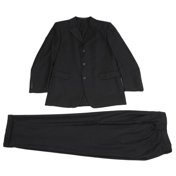 【中古】 ジャンニヴェルサーチGIANNI VERSACE ウールピンストライプセットアップスーツ 濃グレー52 50【メンズ】