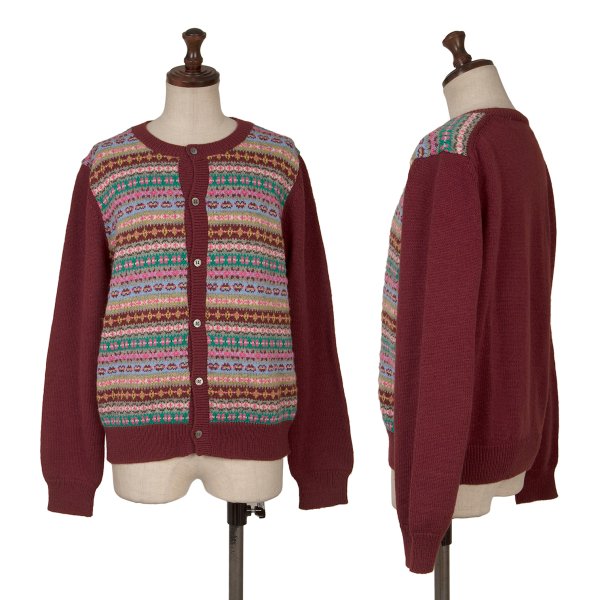 【中古】 コムデギャルソンガールCOMME des GARCONS GIRL 羊毛混紡フェアアイルうつり変わり編み物ジレー ボルドーワイン他L【レディース】
