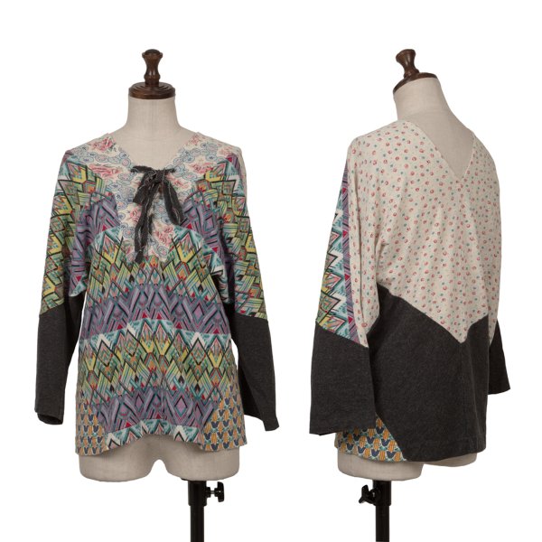 【中古】 トリココムデギャルソンtricot COMME des GARCONS 綿織物リネン柄うつり変わりレースアップトップス マルチM位【レディース】