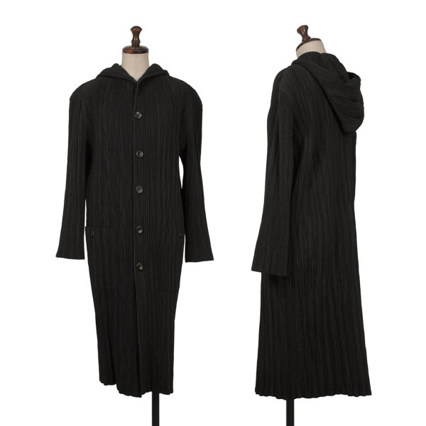 【中古】 イッセイミヤケISSEY MIYAKE クレーププリーツフーデッドコート 黒M【レディース】｜PLAYFUL