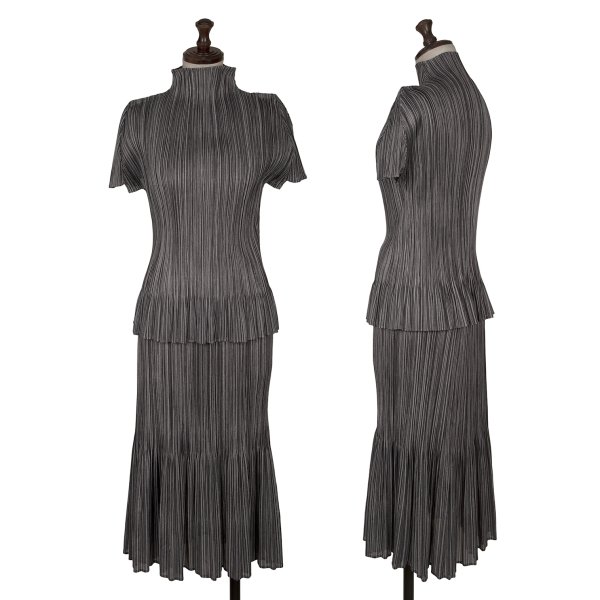 【中古】 筋目プリーズPLEATS PLEASE ヘムフリルプリーツセットアップ 薄墨色3 1【レディース】