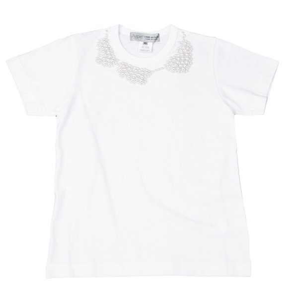 【中古】 コムコム コムデ給仕×ジュープ バイ ジャッキーCOMME des GARCONS×Jupe BY JACKIE のど首パールかざり付けるティーシャツ  白XS【レディース】