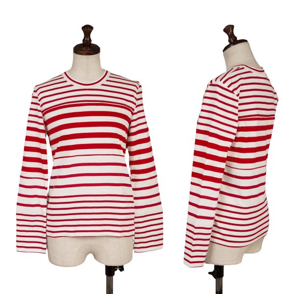 【中古】 コムコム コムデ給仕COMME des GARCONS 綿織物うつり変わりボーダーカットソー 赤白XS【レディース】