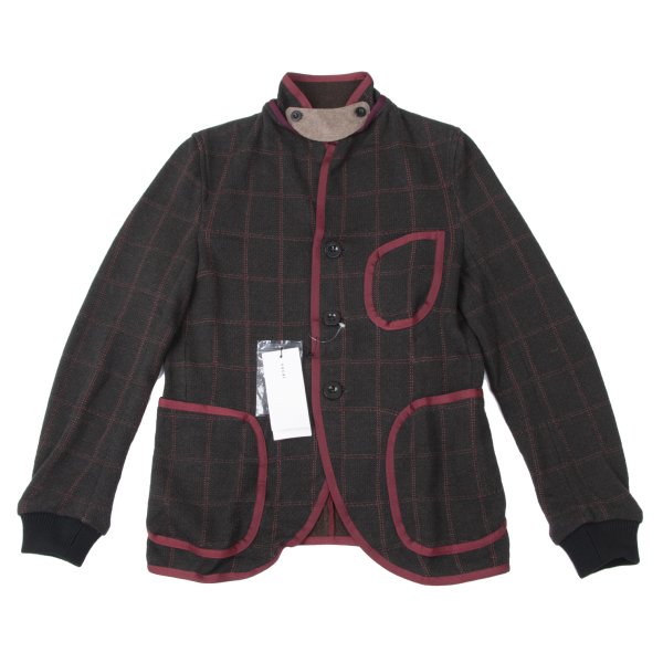 【中古】 サカイsacai コットン混紡チェックニットジャケット チャコールボルドー1【メンズ】|PLAYFUL