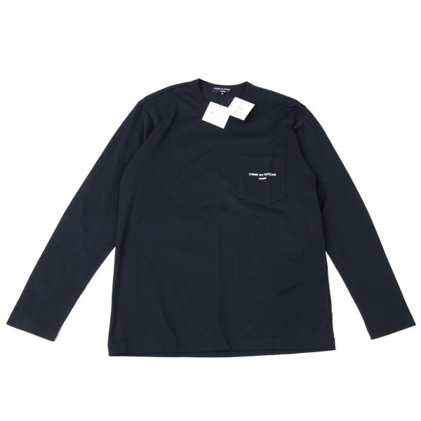 【中古】 コムデギャルソン オムCOMME des GARCONS HOMME コットンポイントロゴプリントパッチポケットカットソー 紺S【メンズ】