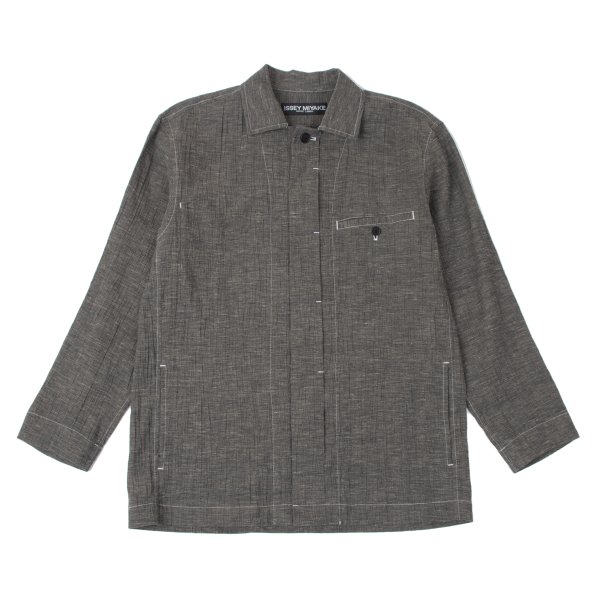 【中古】 イッセイミヤケ メン ホワイトレーベルISSEY MIYAKE MEN WHITE LABEL ホワイトステッチシャツジャケット グレーM位【メンズ】
