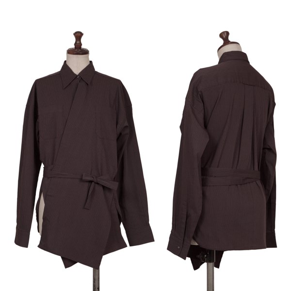 【中古】 ジャンポールゴルチエ クラシックJean Paul GAULTIER CLASSIQUE ストライプカシュクールストレッチシャツ ボルドー40【レディース】｜PLAYFUL 21,054円