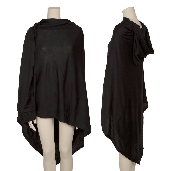 【中古】 決まり ヨウジヤマモトREGULATION yohji yamamoto 羊毛天竺アシンメトリーフーデッドポンチョ 黒2【レディース】