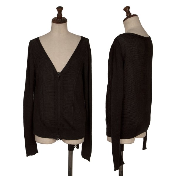 【中古】 ヨウジヤマモト ファムYohji Yamamoto FEMME リネンアクリルジップアップニットカーディガン 黒2【レディース】