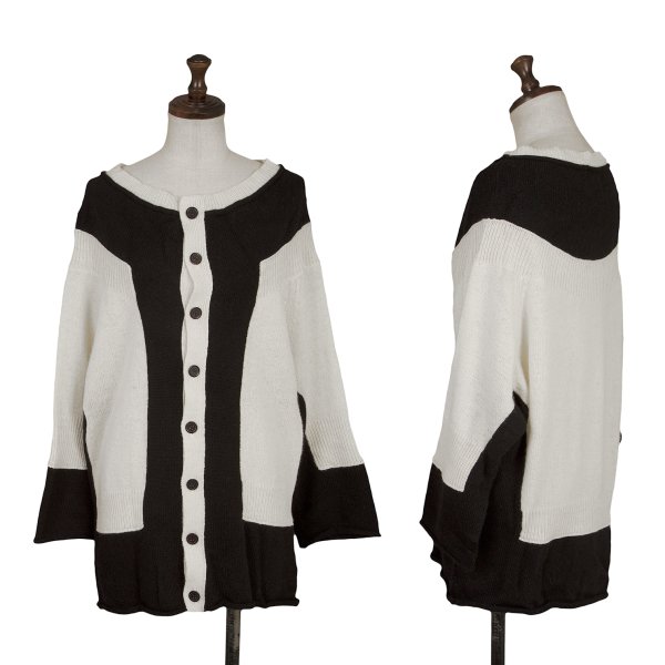 【中古】 ヨウジヤマモト ファムYohji Yamamoto FEMME ペーストデザインツートンニットカーディガン 黒オフ2【レディース】