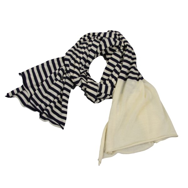 【中古】 コムコム コムデギャルソンCOMME des GARCONS ウールボーダーニットストール 生成り紺【レディース】｜PLAYFUL