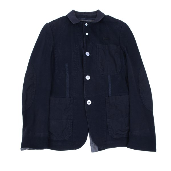 【中古】 ジュンヤワタナベマン コムデ給仕×ラコステJUNYA WATANABE MAN COMME des GARCONS×LACOSTE コットンエルボーパッチデザイン鹿の子上衣 紺SS【メンズ】