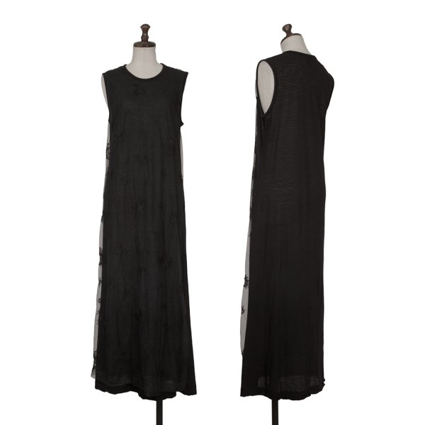 【中古】 ローブドシャンブル コムデ給仕robe de chambre COMME des GARCONS 絨毛混フローラルチュールレイヤードノースリーブワンピース 黒M位【レディース】 レディースファッション-ワンピース