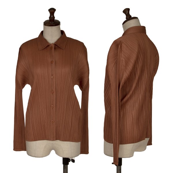 【中古】 プリーツプリーズPLEATS PLEASE プリーツ長袖シャツ 茶3【レディース】｜PLAYFUL