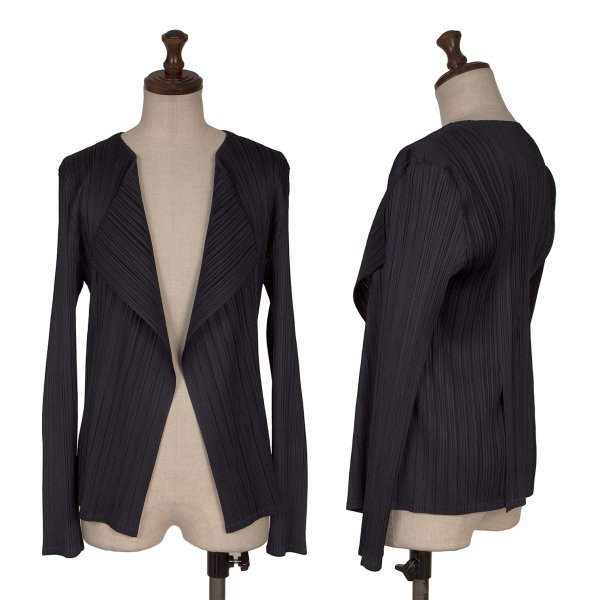 【中古】 筋目プリーズPLEATS PLEASE プリーツバックスリットボタンレスカーディガン 紺4【レディース】