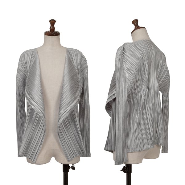 【中古】 筋目プリーズPLEATS PLEASE シャイニープリーツボタンレスカーディガン しろがね色3【レディース】