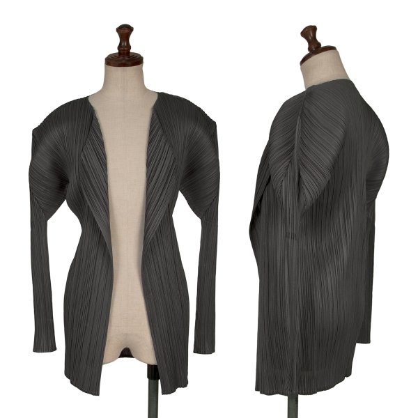 【中古】 筋目プリーズPLEATS PLEASE プリーツボタンレスカーディガン 薄墨色3【レディース】