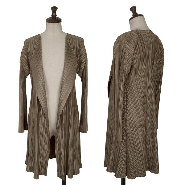 【中古】 筋目プリーズPLEATS PLEASE シャイニープリーツボタンレスジャケット 茶3【レディース】