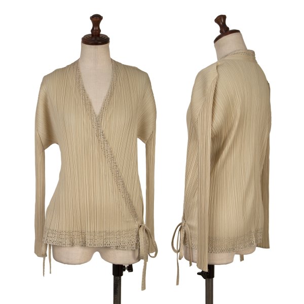 【中古】 筋目プリーズPLEATS PLEASE カッティングデザインカシュクールカーディガン ベージュ3【レディース】
