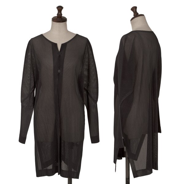 【中古】 筋目プリーズPLEATS PLEASE メッシュプリーツサイドスリットカーディガン 黒L位【レディース】