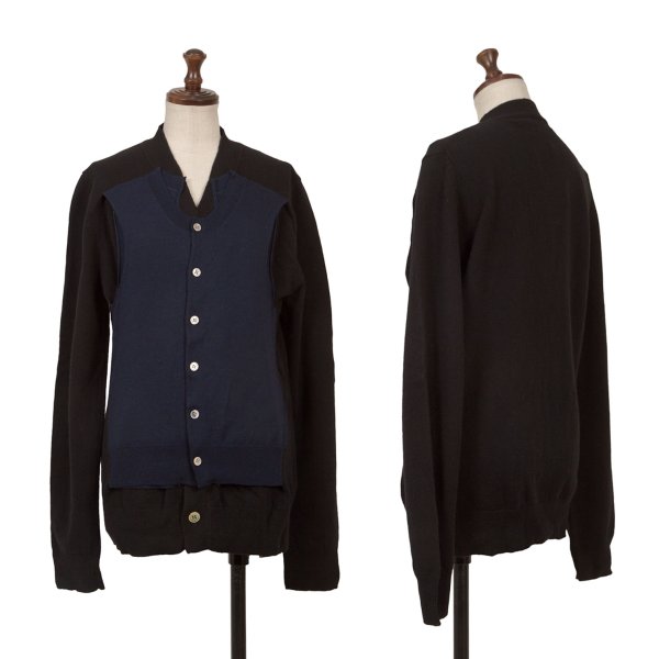 【中古】 コムデ給仕COMME des GARCONS レイヤードニットカーディガン 黒紺S【レディース】