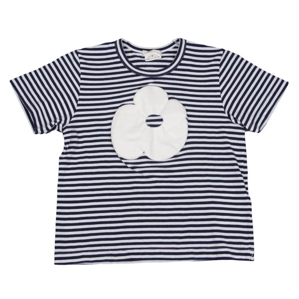 【中古】 コムデギャルソンCOMME des GARCONS フラワープリントボーダーTシャツ 紺オフS【レディース】｜PLAYFUL