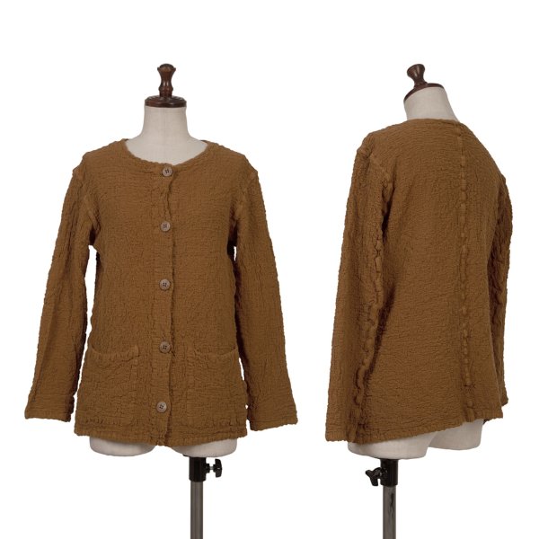 【中古】 イッセイミヤケ ミーISSEY MIYAKE me ノーカラーカリフラワージャケット 茶F【レディース】
