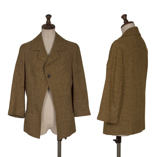 【中古】 ヨウジヤマモト ファムYohji Yamamoto FEMME 羊毛リネン1B七分袖上衣 茶S【レディース】