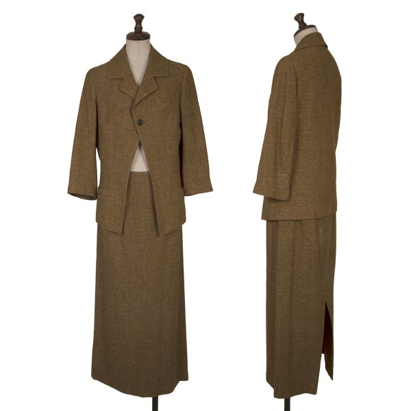 【中古】 ヨウジヤマモト ファムYohji Yamamoto FEMME 羊毛リネン1B七分袖セットアップ 茶S【レディース】
