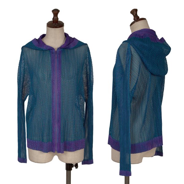 【中古】 筋目プリーズPLEATS PLEASE メッシュバイカラージップフーディー 紫青M位【レディース】
