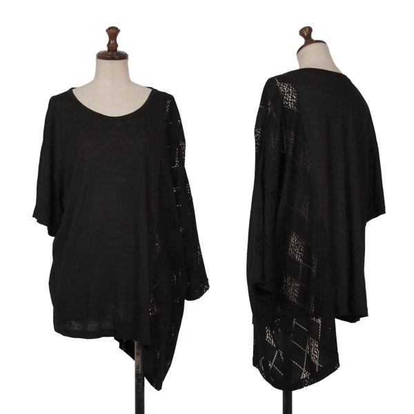 【中古】 ワイズY ダイヤメッシュ切替アシンメトリーカットソー 黒2【レディース】