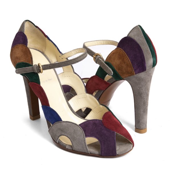 【中古】 ミュウミュウMIU MIU カラー切替オープントゥスウェードハイヒール マルチ38 1/2(25cm位)【レディース】|PLAYFUL