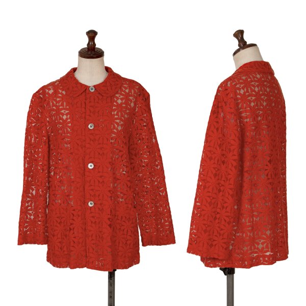 【中古】 コムデギャルソンCOMME des GARCONS フラワーレースラウンドカラーシャツジャケット 赤M位【レディース】｜PLAYFUL