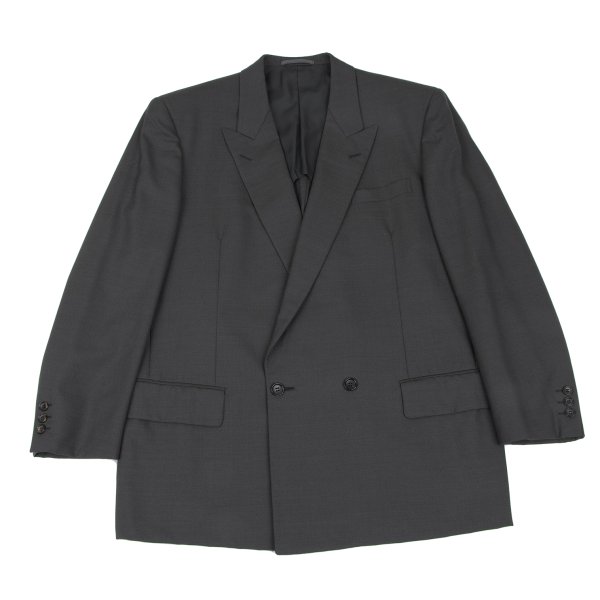 【中古】 コムデ給仕 オムドゥCOMME des GARCONS HOMME DEUX ウールピークドラペルダブルテーラードジャケット 薄墨色L【メンズ】