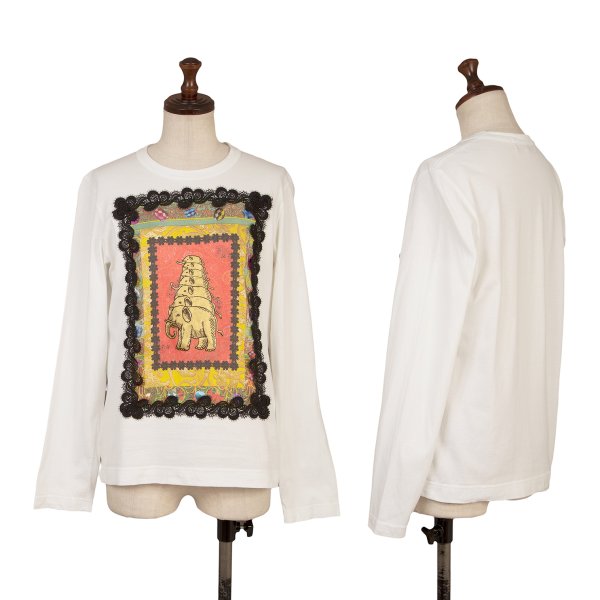 【中古】 トリコ コムデ給仕 トリコスペシャルtricot COMME des GARCONS tricot Special スピード競技かざり付けるプリントカットソー  白S【レディース】