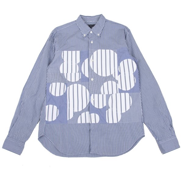 【中古】 コムデ給仕 オムCOMME des GARCONS HOMME フロントドットパッチチェック長袖ボタンダウンシャツ 無色素L【メンズ】