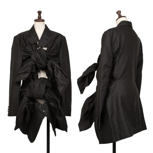【中古】 コムデ給仕COMME des GARCONS フロントバインドデザインラメジャケット 黒S【レディース】 レディースファッション-コート・ジャケット