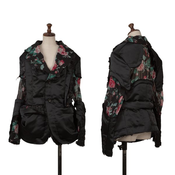 【中古】 コムデギャルソンCOMME des GARCONS フローラルプリント切替カッティングジャケット 黒他XS【レディース】|PLAYFUL