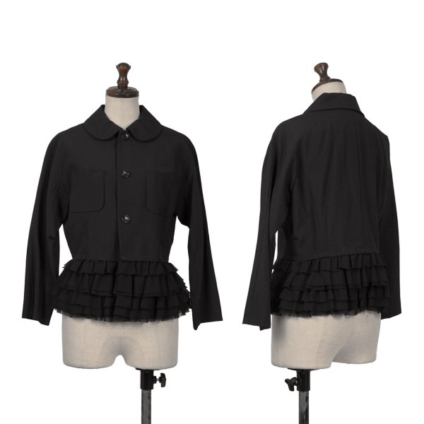 【中古】 コムコム コムデギャルソンCOMME des GARCONS ウールヘムフリルラグランラウンドカラージャケット 黒SS【レディース】|PLAYFUL