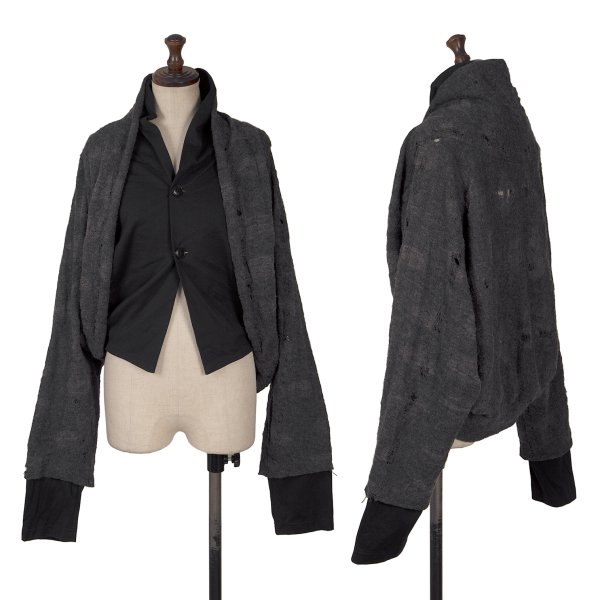 【中古】 ワイズY\u0027s 不都合製作異原材料レイヤースリーブカーディガン 薄墨色黒2【レディース】