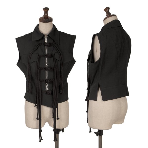 【中古】 ビーヨウジヤマモトB Yohji Yamamoto ウールギャバチャイナボタンノースリーブジャケット 黒1【レディース】|PLAYFUL