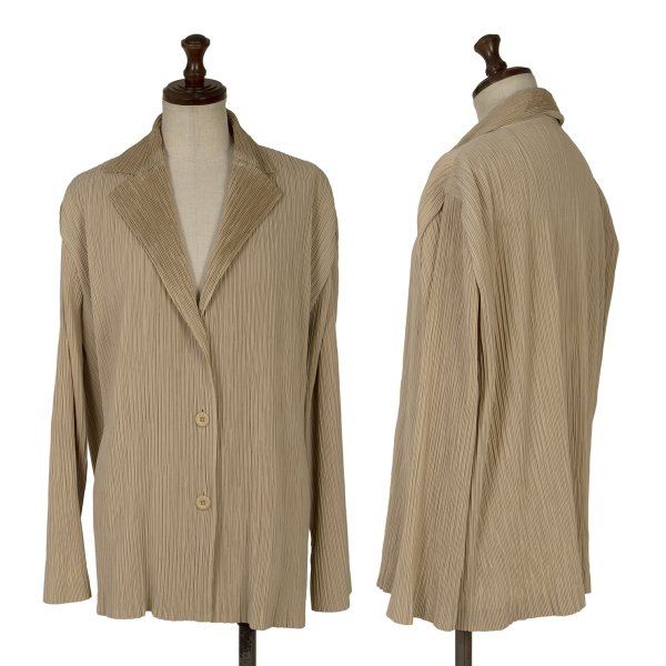 【中古】 イッセイミヤケISSEY MIYAKE 縮緬筋目3B上衣 ベージュ3【レディース】