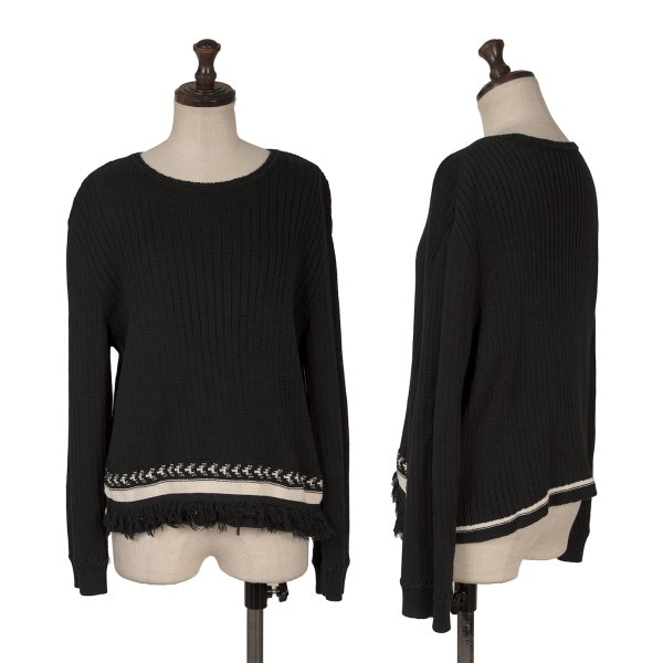 【中古】 イッセイミヤケハートISSEY MIYAKE HaaT コットンヘムフリンジニットソー 黒生成り2【レディース】