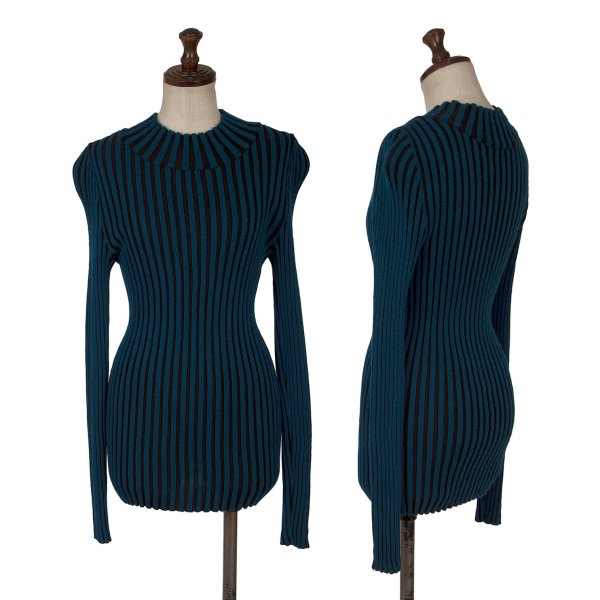 【中古】 イッセイミヤケISSEY MIYAKE ウールリブニットセーター 青黒2【レディース】｜PLAYFUL